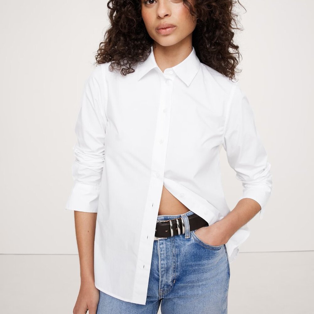 NWT Banana Republic White Cotton Poplin The Perfect Everyday Blouse Shirt L